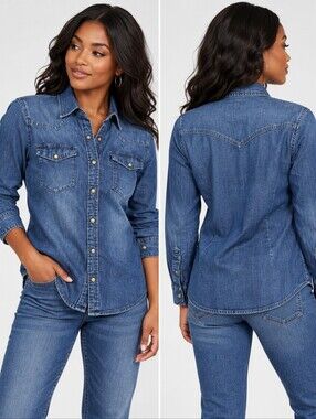 Wrangler Women's Dark Blue Denim Western Snap-Front Shirt